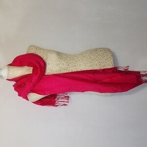 Barbie Pink Paisley Print 100% Pashmina Wool Wrap Shawl Scarf Fringe Hem